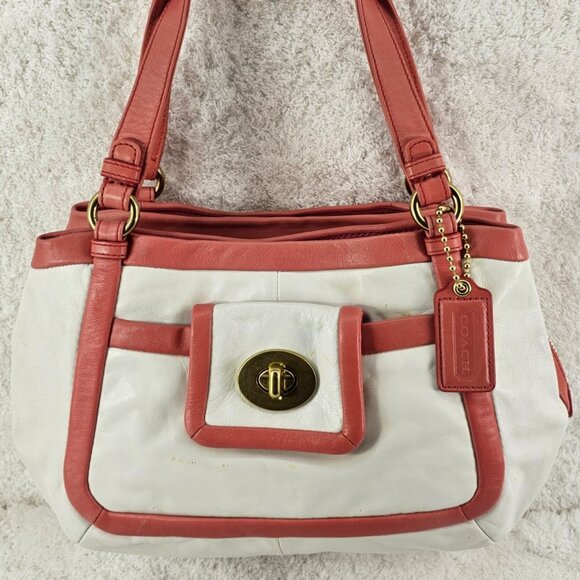 COACH 13601 Cricket Chalk Coral Leather Double Handle Satchel Shoulder Bag - Picture 3 of 16